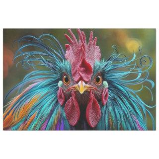 Decoupage Vibrant Rooster Multicolored Feathers  Tissue Paper