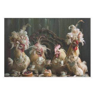 Decoupage Vintage Chickens Having a Tea Party   Sheets