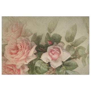 Decoupage Vintage Floral Pink Rose Bee Sage Leaves Tissue Paper