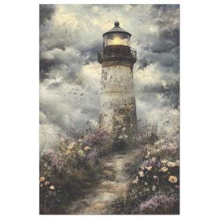 Decoupage Weathered Lighthouse Wildflowers Tissue Paper
