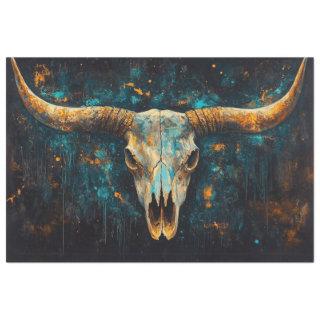 Decoupage Western Skull Longhorn Teal Rust Tissue Paper
