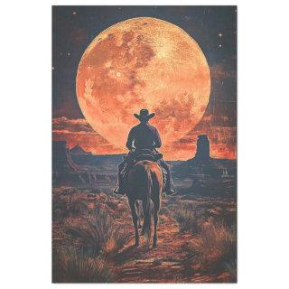 Decoupage Western Theme Cowboy Riding Towards Moon Tissue Paper