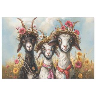 Decoupage Whimsical 3 Goats In Field Tissue Paper