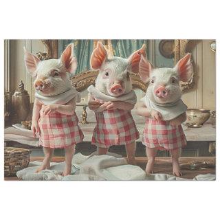 Decoupage Whimsical 3 Pigs Checkered Dresses  Tissue Paper