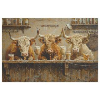 Decoupage Whimsical Bar Scene Cows Drinking Tissue Paper