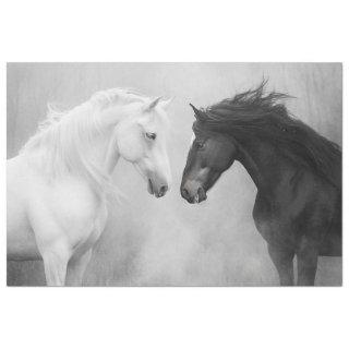 Decoupage Whimsical Black White Horses Interaction Tissue Paper