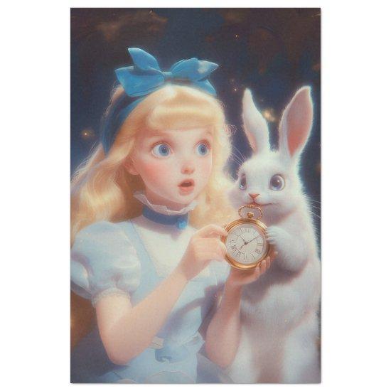Decoupage Whimsical Blonde Blue Headband & Rabbit Tissue Paper