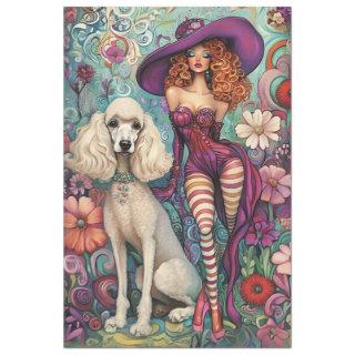 Decoupage Whimsical Boho Lady & Standard Poodle Tissue Paper
