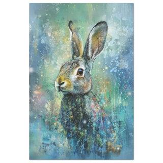 Decoupage Whimsical Bunny Blue Background Vibrant Tissue Paper