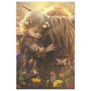 Decoupage Whimsical Child with Highland Cow  Tissue Paper