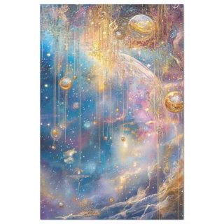 Decoupage Whimsical Comic Scene Gold Blues Tissue Paper
