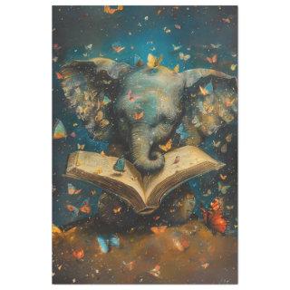 Decoupage Whimsical Elephant With School Books Tissue Paper