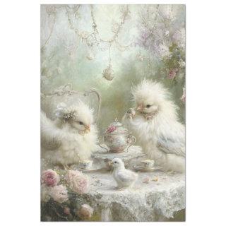 Decoupage Whimsical Fluffy Chickens Tea Party  Tissue Paper
