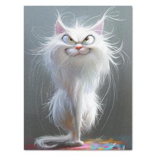 Decoupage Whimsical Grumpy Long Haired Cat  Tissue Paper
