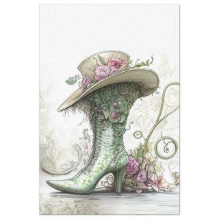 Decoupage Whimsical High Heel Boot Vintage Hat Tissue Paper