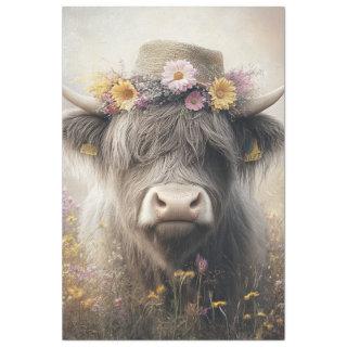 Decoupage Whimsical Highland Cow Wearing Hat  Tissue Paper