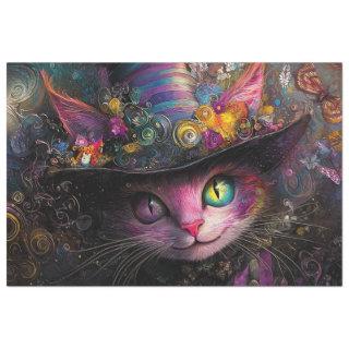 Decoupage Whimsical Multicolored Cat & Hat  Tissue Paper