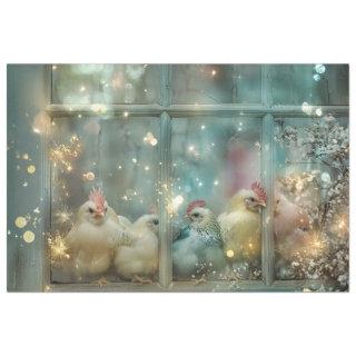 Decoupage Whimsical Pastel Chickens on Windowsill  Tissue Paper