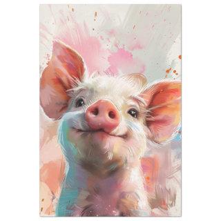 Decoupage Whimsical Pig in a Floral Wonderland Tissue Paper