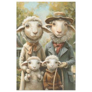 Decoupage Whimsical Sheep Family With Twins Tissue Paper