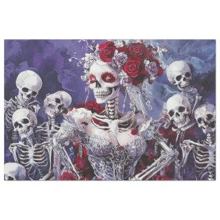 Decoupage Whimsical Skeleton Dancing Silver Dress Tissue Paper