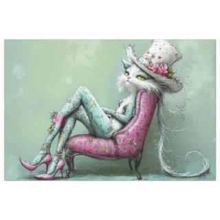 Decoupage Whimsical Sophisticated Feline in Lounge Tissue Paper