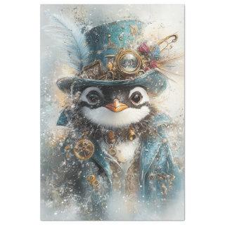 Decoupage Whimsical Steampunk Penguin on Adventure Tissue Paper