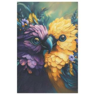 Decoupage Whimsical Teal Yellow Conure Parrots  Tissue Paper