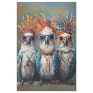 Decoupage Whimsical Wacky Vibrant Cockatoos Birds  Tissue Paper