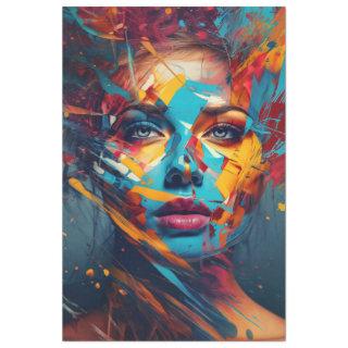 Decoupage Woman's Abstract Mixed Media Painting Tissue Paper