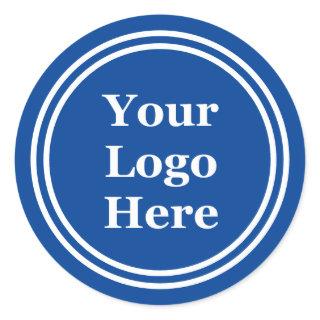 Deep Blue with Double White Border Your Logo Here Classic Round Sticker