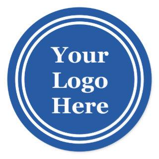 Deep Blue with Double White Border Your Logo Here Classic Round Sticker