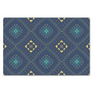 Deep Blue Yellow Ethnic Boho Tibal Mosaic Pattern Tissue Paper