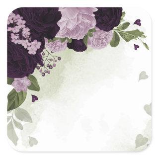 Deep & light purple flowers greenery  square sticker