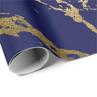 Deep Navy Blue Gold Marble Shiny Glam