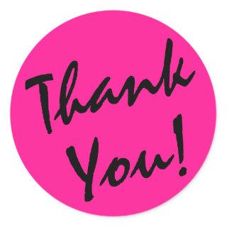 Deep Pink and Black Thank You Classic Round Sticker