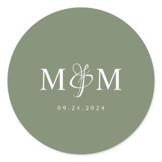 Deep Sage Green Monogram Wedding Envelope Seal