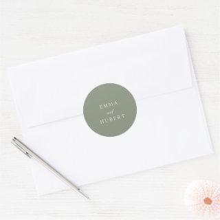 Deep Sage Typographic Modern Elegant Wedding Classic Round Sticker