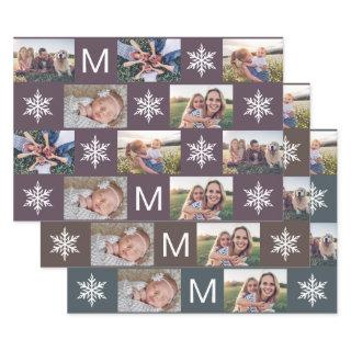 Deep Winter Snowflakes Monogram Photo Collage  Sheets