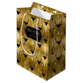 Deer Antlers Arrows Christmas Pattern Gold ID861 Medium Gift Bag