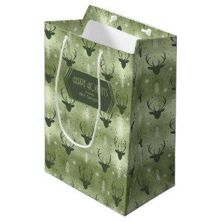Deer Antlers Arrows Christmas Pattern Green ID861 Medium Gift Bag