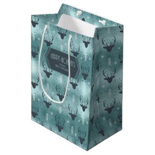 Deer Antlers Arrows Christmas Pattern Teal ID861 Medium Gift Bag
