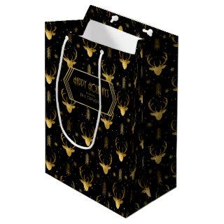 Deer Antlers Arrows Christmas Pattern V2 Gold D861 Medium Gift Bag