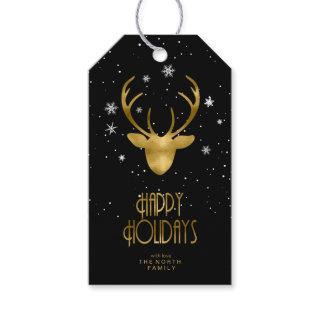 Deer Antlers & Snow Christmas Gold ID861 Gift Tags