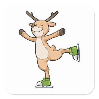 Deer at Ice skating with Ice skates Square Sticker