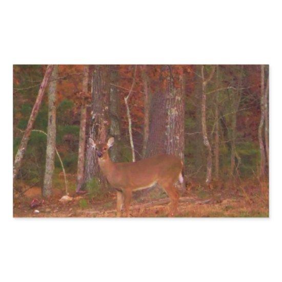 Deer , Green Grass red and Gold leaves Rectangular Sticker