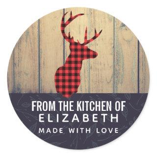 Deer Head with Antlers on Faux Wood Kitchen Classic Round Sticker