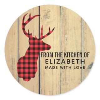 Deer Head with Antlers on Faux Wood Kitchen Classic Round Sticker