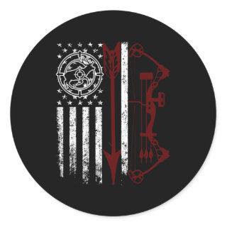 Deer Hunting American Flag Bow Hunting Classic Round Sticker