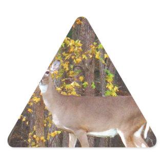 Deer in Front of Yellow Autumn Tree Triangle Sticker
